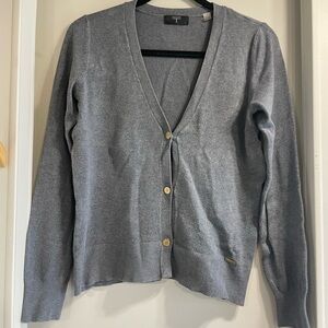 Tahari Women's Gray V-Neck Button Cardigan Sweater